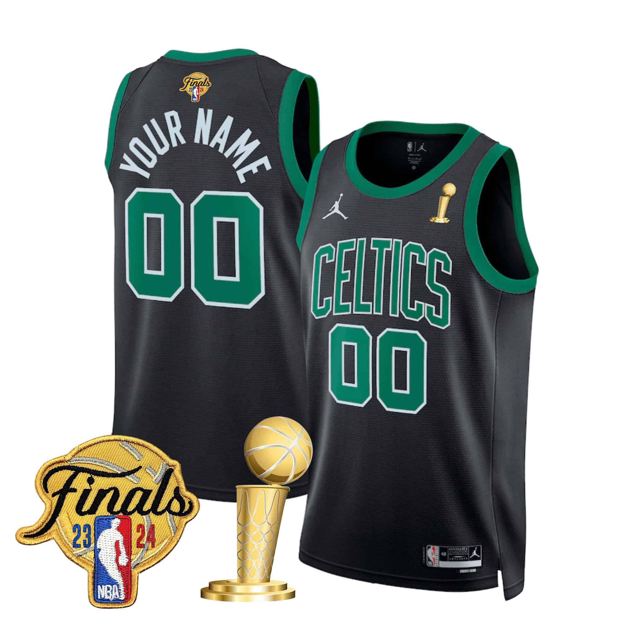 Men Boston Celtics Black 2024 Final & Champions Patch Swingman Custom NBA Jersey